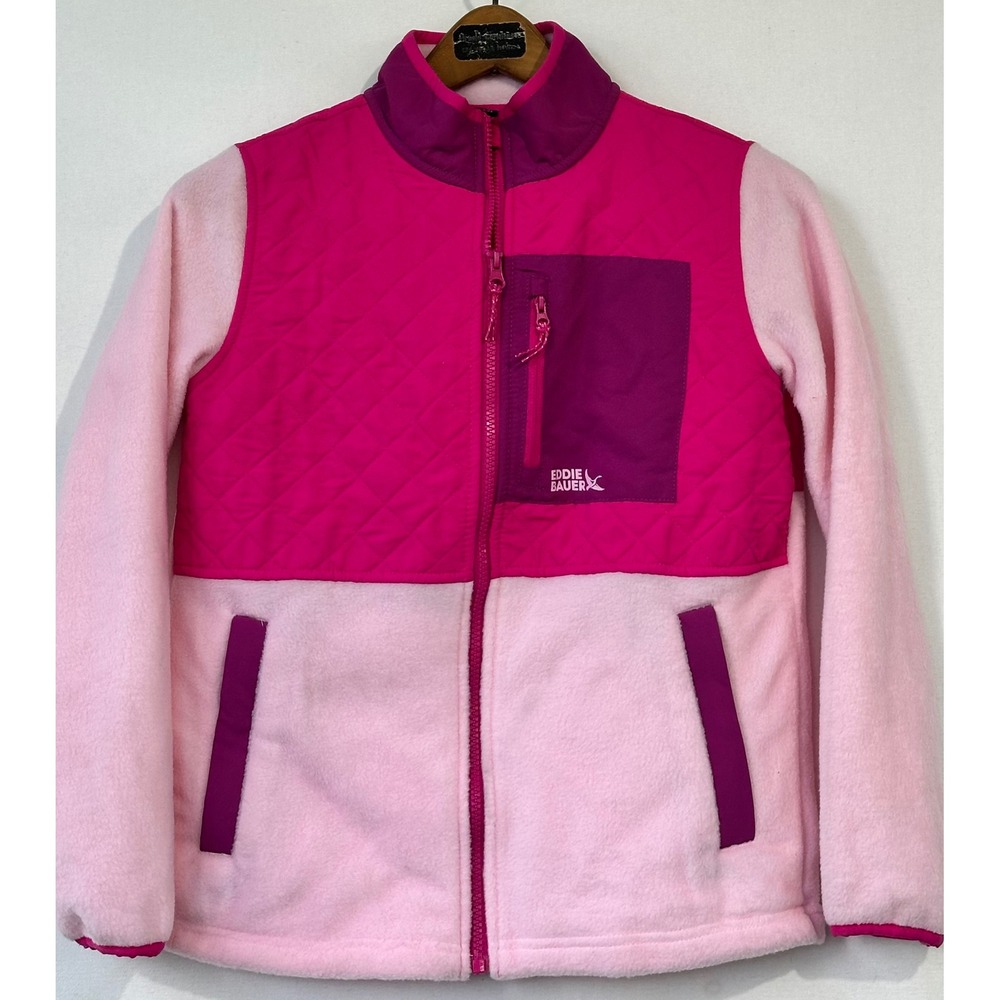 Eddie Bauer Fleece Jacket Quilted Cute School Kids L(10/12) Pink Excellent